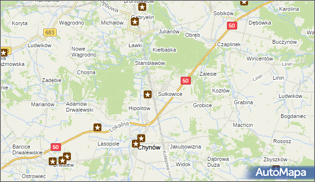 mapa Sułkowice gmina Chynów, Sułkowice gmina Chynów na mapie Targeo
