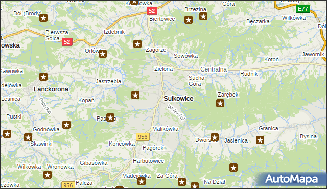 mapa Sułkowice powiat myślenicki, Sułkowice powiat myślenicki na mapie Targeo