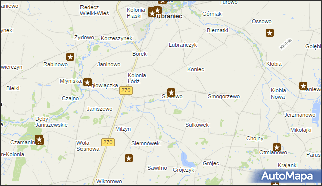 mapa Sułkowo gmina Lubraniec, Sułkowo gmina Lubraniec na mapie Targeo