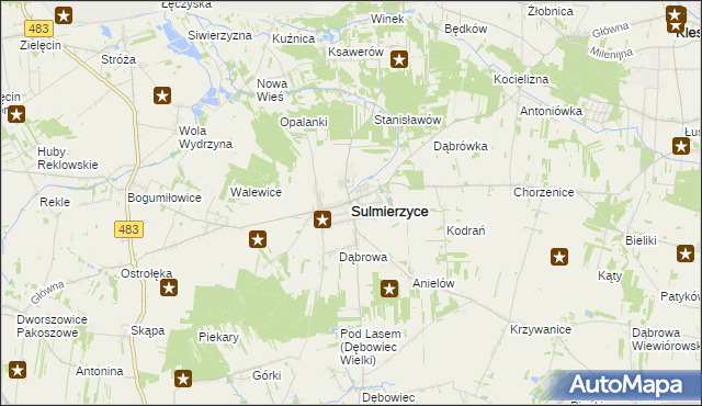mapa Sulmierzyce powiat pajęczański, Sulmierzyce powiat pajęczański na mapie Targeo
