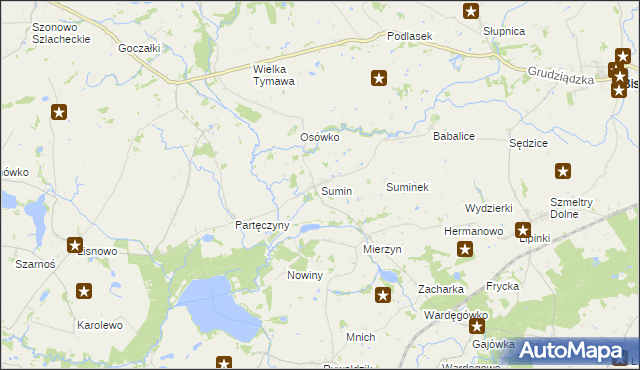 mapa Sumin gmina Biskupiec, Sumin gmina Biskupiec na mapie Targeo