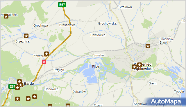 mapa Suszka gmina Kamieniec Ząbkowicki, Suszka gmina Kamieniec Ząbkowicki na mapie Targeo