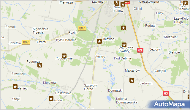mapa Świdry gmina Łuków, Świdry gmina Łuków na mapie Targeo