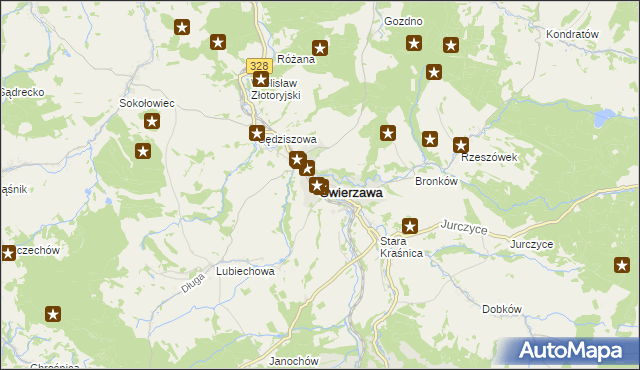 mapa Świerzawa, Świerzawa na mapie Targeo