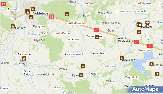 mapa Szczyty gmina Poddębice, Szczyty gmina Poddębice na mapie Targeo