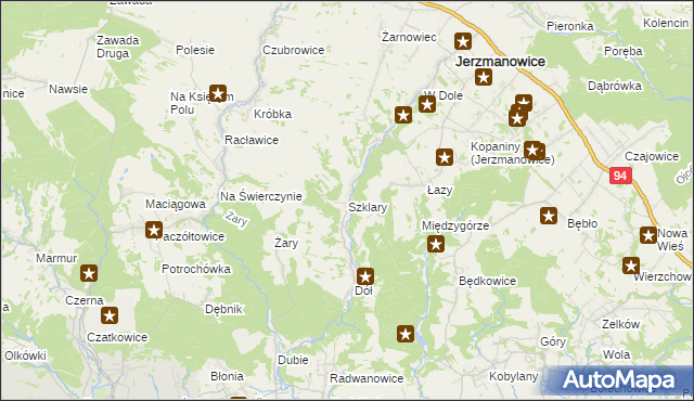 mapa Szklary gmina Jerzmanowice-Przeginia, Szklary gmina Jerzmanowice-Przeginia na mapie Targeo