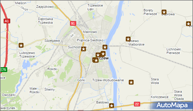 mapa Tczew, Tczew na mapie Targeo