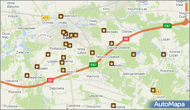 mapa Teodory-Osiedle, Teodory-Osiedle na mapie Targeo