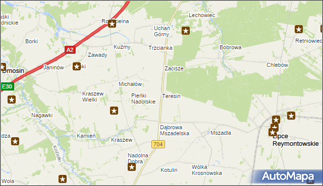 mapa Teresin gmina Dmosin, Teresin gmina Dmosin na mapie Targeo