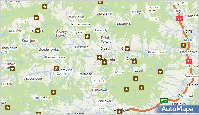 mapa Tokarnia powiat myślenicki, Tokarnia powiat myślenicki na mapie Targeo