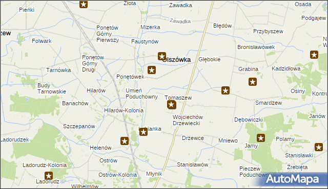 mapa Tomaszew gmina Olszówka, Tomaszew gmina Olszówka na mapie Targeo