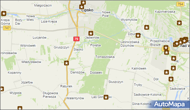 mapa Tomaszówka gmina Lipsko, Tomaszówka gmina Lipsko na mapie Targeo