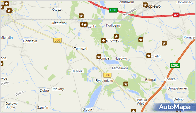 mapa Tomice gmina Stęszew, Tomice gmina Stęszew na mapie Targeo