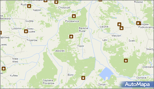 mapa Topór gmina Mrozy, Topór gmina Mrozy na mapie Targeo
