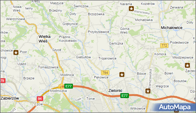 mapa Trojanowice gmina Zielonki, Trojanowice gmina Zielonki na mapie Targeo