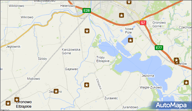 mapa Tropy Elbląskie, Tropy Elbląskie na mapie Targeo