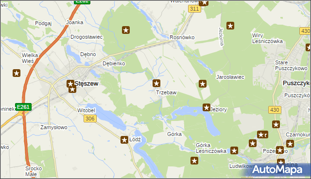 mapa Trzebaw gmina Stęszew, Trzebaw gmina Stęszew na mapie Targeo