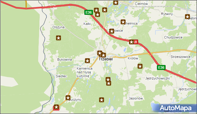 mapa Trzebiel, Trzebiel na mapie Targeo