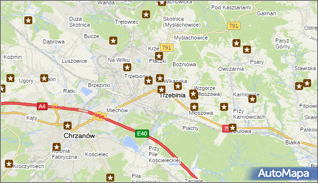 mapa Trzebinia powiat chrzanowski, Trzebinia powiat chrzanowski na mapie Targeo