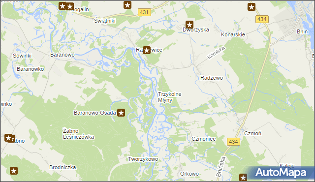 mapa Trzykolne Młyny, Trzykolne Młyny na mapie Targeo