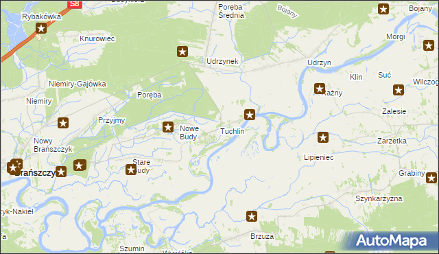 mapa Tuchlin gmina Brańszczyk, Tuchlin gmina Brańszczyk na mapie Targeo