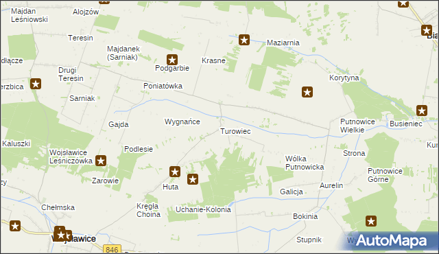 mapa Turowiec gmina Wojsławice, Turowiec gmina Wojsławice na mapie Targeo