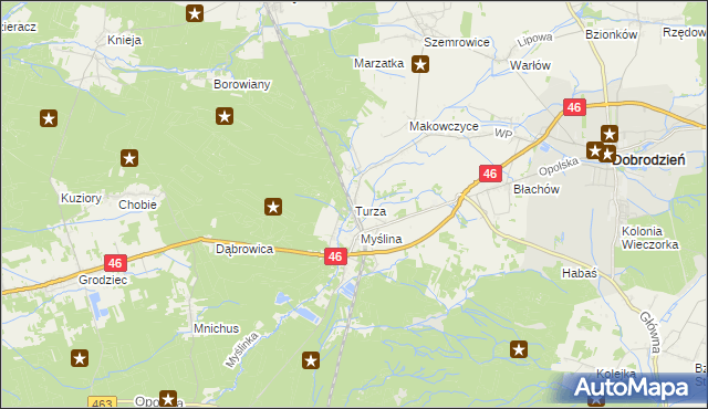 mapa Turza gmina Dobrodzień, Turza gmina Dobrodzień na mapie Targeo