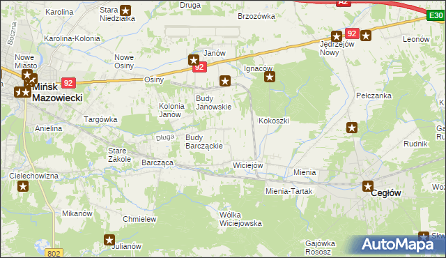 mapa Tyborów gmina Cegłów, Tyborów gmina Cegłów na mapie Targeo