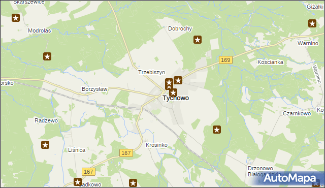mapa Tychowo powiat białogardzki, Tychowo powiat białogardzki na mapie Targeo