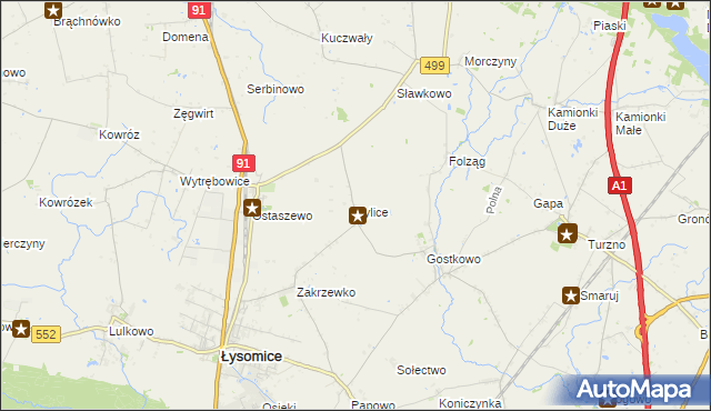 mapa Tylice gmina Łysomice, Tylice gmina Łysomice na mapie Targeo