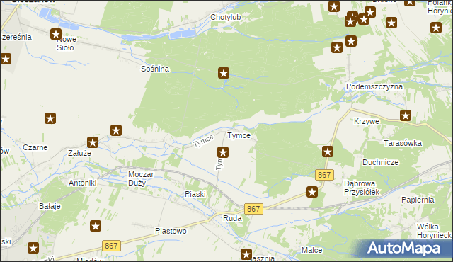 mapa Tymce, Tymce na mapie Targeo