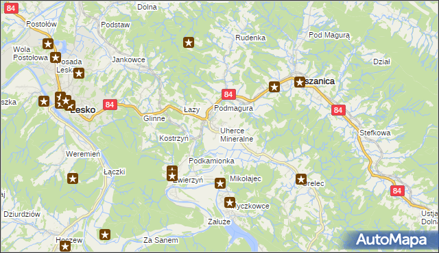 mapa Uherce Mineralne, Uherce Mineralne na mapie Targeo