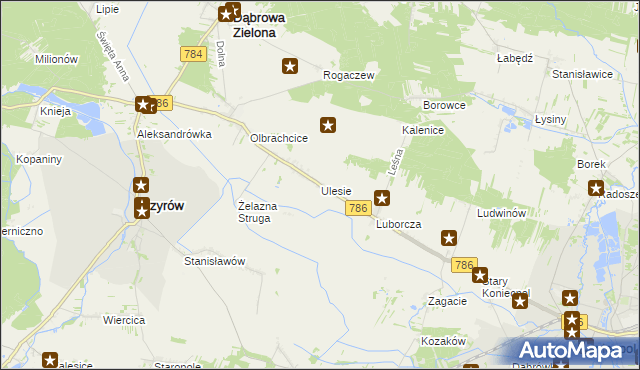 mapa Ulesie gmina Dąbrowa Zielona, Ulesie gmina Dąbrowa Zielona na mapie Targeo