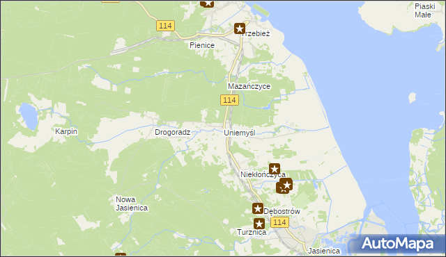 mapa Uniemyśl gmina Police, Uniemyśl gmina Police na mapie Targeo