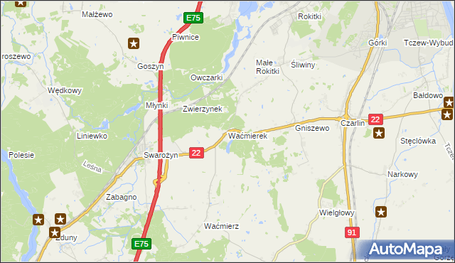 mapa Waćmierek, Waćmierek na mapie Targeo