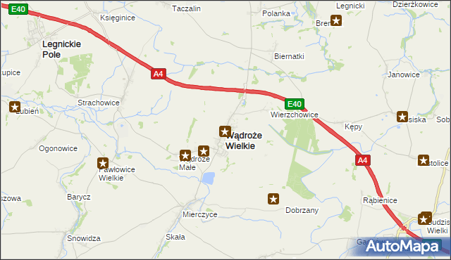 mapa Wądroże Wielkie, Wądroże Wielkie na mapie Targeo