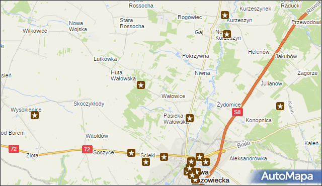 mapa Wałowice gmina Rawa Mazowiecka, Wałowice gmina Rawa Mazowiecka na mapie Targeo