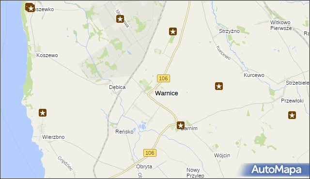 mapa Warnice powiat pyrzycki, Warnice powiat pyrzycki na mapie Targeo