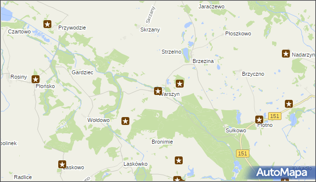 mapa Warszyn gmina Dolice, Warszyn gmina Dolice na mapie Targeo