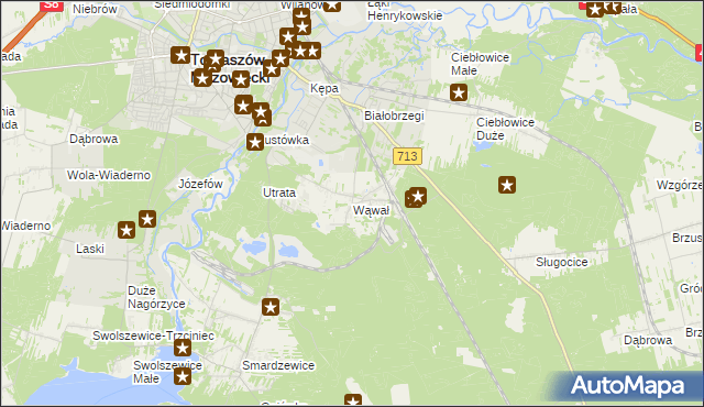 mapa Wąwał gmina Tomaszów Mazowiecki, Wąwał gmina Tomaszów Mazowiecki na mapie Targeo