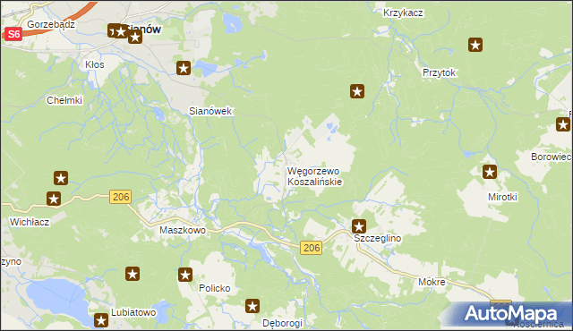 mapa Węgorzewo Koszalińskie, Węgorzewo Koszalińskie na mapie Targeo