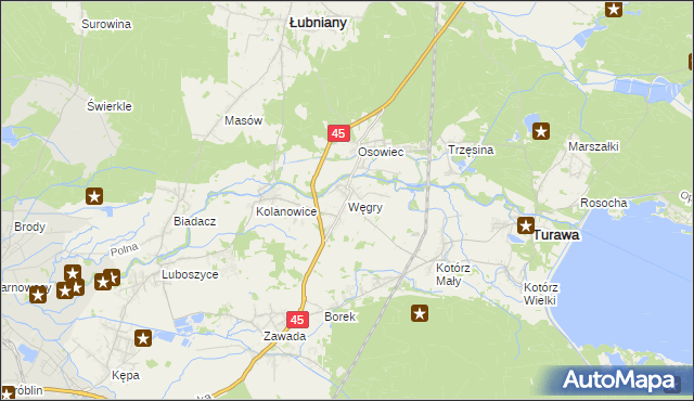 mapa Węgry gmina Turawa, Węgry gmina Turawa na mapie Targeo