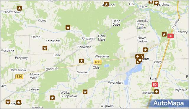mapa Wężówka gmina Jadów, Wężówka gmina Jadów na mapie Targeo