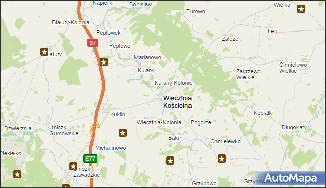 mapa Wieczfnia Kościelna, Wieczfnia Kościelna na mapie Targeo