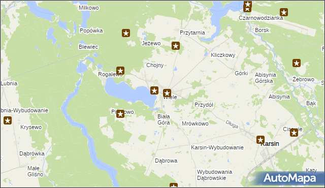 mapa Wiele gmina Karsin, Wiele gmina Karsin na mapie Targeo