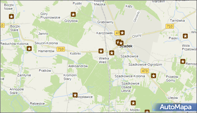 mapa Wielka Wieś gmina Szadek, Wielka Wieś gmina Szadek na mapie Targeo