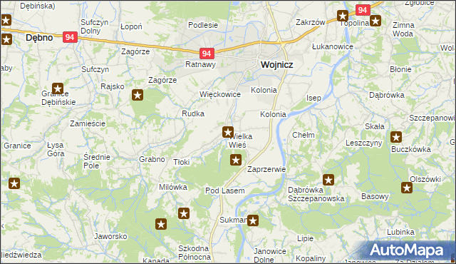 mapa Wielka Wieś gmina Wojnicz, Wielka Wieś gmina Wojnicz na mapie Targeo