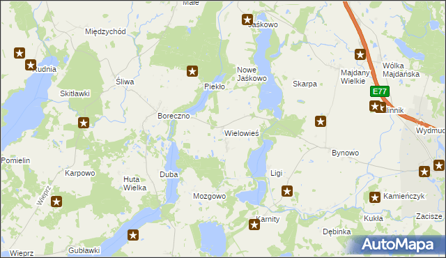 mapa Wielowieś gmina Zalewo, Wielowieś gmina Zalewo na mapie Targeo