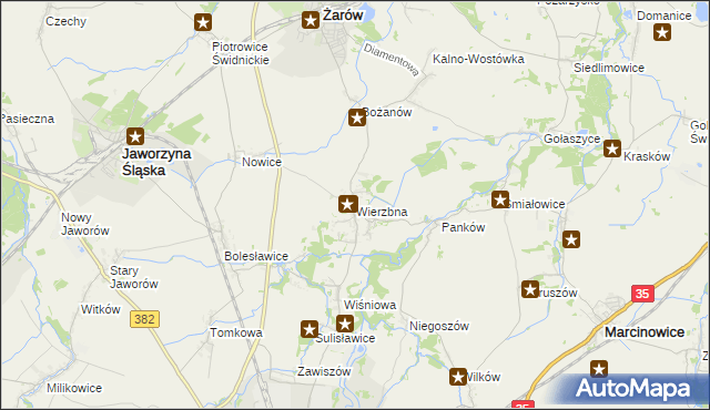 mapa Wierzbna gmina Żarów, Wierzbna gmina Żarów na mapie Targeo