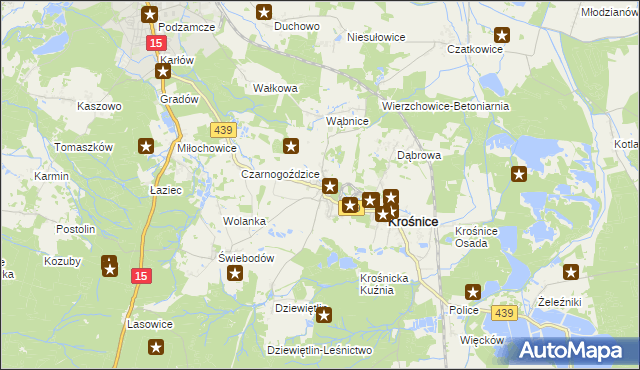 mapa Wierzchowice gmina Krośnice, Wierzchowice gmina Krośnice na mapie Targeo